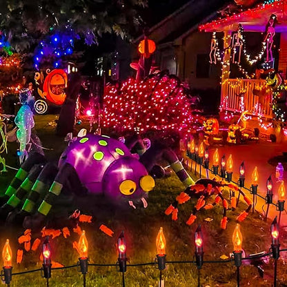 Christmas Flickering Flame String Lights, 10Ft with 11 Pack Orange Purple Flame Light Bulbs C18 E12 Base for Indoor Outdoor Christmas Decorations, Black Wire
