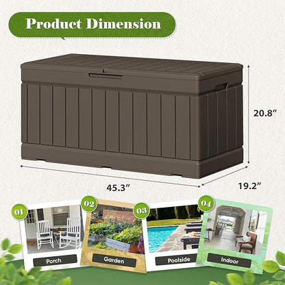 Flamaker Outdoor Storage Box 80 Gallon Resin Waterproof Deck Box Delivery Box with Wood Texture Large Storage Bin for Patio Cushions (Brown)