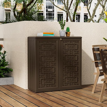 Mrosaa Storage Box Outdoor Caninet,Resin Indoor Storage Box Waterproof Outdoor Storage Cabinets for Patio/Garden/Backyard, Size 34.3''L*15''W*36.2''H(Brown)