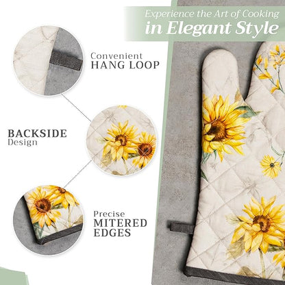 Maison d'Hermine Oven Gloves 100% Cotton Oven Mitt 7" x 13" with Loop Heat Resistant BBQ Cooking Gloves Baking Grilling Kitchen Hotel Home Farmhouse Spring Summer (Pack of 1, Candice)