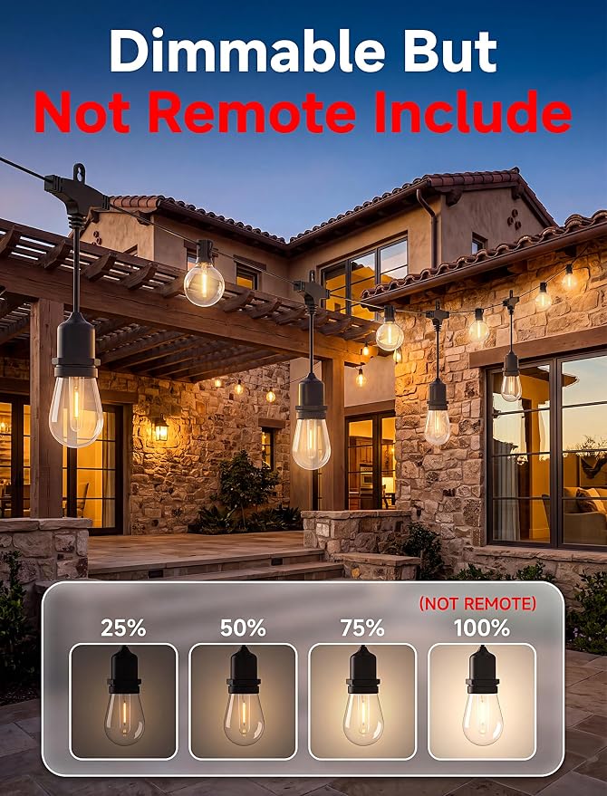 30FT LED Outdoor String Lights for Patio with 18+1L Shatterproof Bulbs | UL Certified, IP65, Connectable Plug in Hanging Lights for Outdoor Backyard, Deck, Gazebo, Balcony, Camping, Party
