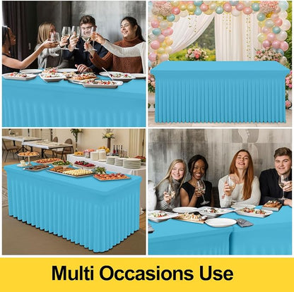 Smiry Spandex Elastic Fitted Table Cloth Skirt for 6FT Rectangle Table | Stretch Washable Table Cloth, Banquet Table Cover for Wedding, Party, Indoor & Trade Shows, (Blue Mist, 72Lx30Wx30H)