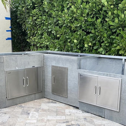 BBQ Future Outdoor Kitchen Access Doors 24W x 24H, Grill Double Door Brushed Stainless Steel Storage Cabinet for Grilling Station & BBQ Island