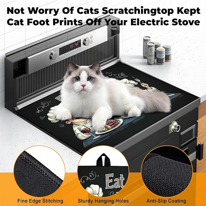 Heat-Resistant Glass Stove Top Cover with Anti-Slip Rubber Coating – Electric Stove Protector, Scratch-Resistant, Counter Space Decor Mat (Chef, 28.5"L x 20.5"W)