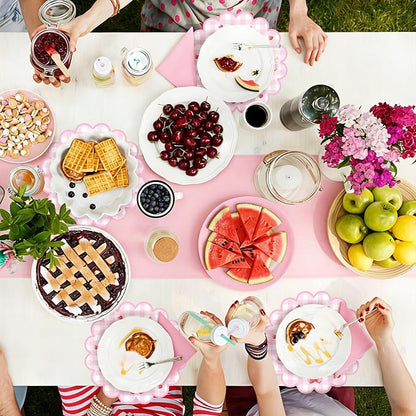 100 Pcs Cherry Paper Placemats Pink Bow Gingham Placemat 13.5 Inch Round | Disposable Decorative Dining Cherry on Top Table Mats with Scalloped Edges for Spring Summer Birthday Wedding Party Supplies