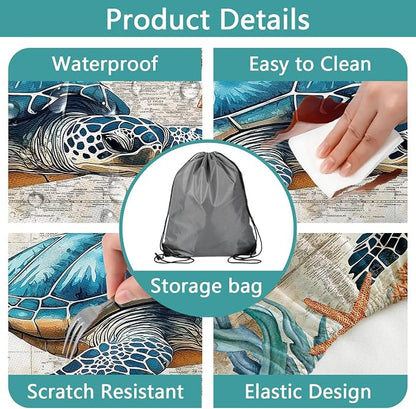 Picnic Table Cover with Bench Covers 6FT Camping Essentials Beach Sea Turtle Ocean Fitted Camping Tablecloth Windproof Waterproof Oilproof with Elastic Edge for Indoor Outdoor 3PCS 30x96 Inch