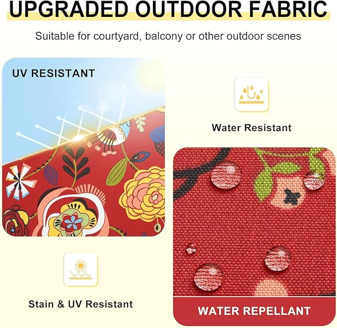 downluxe Outdoor Chair Cushions Set of 4 for Patio Furniture, Water-Resistant Square Corner Patio Chair Cushions with Ties, High Density Foam Outdoor Seat Cushion, 18.5" X 16" X 3", Sonia Scarlet