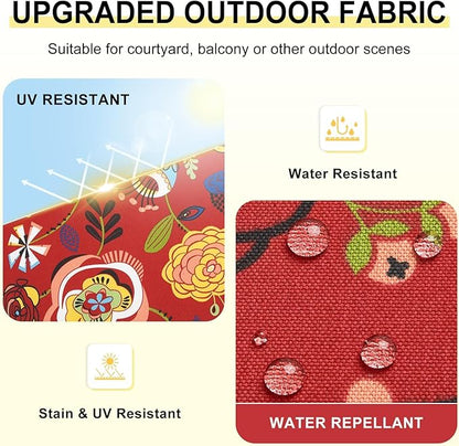 downluxe Outdoor Chair Cushions Set of 4 for Patio Furniture, Water-Resistant Square Corner Patio Chair Cushions with Ties, High Density Foam Outdoor Seat Cushion, 18.5" X 16" X 3", Sonia Scarlet