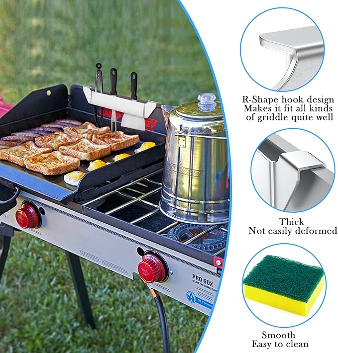 AUAUY 2 Pack Stainless Steel Griddle Spatula Stand, Grill Barbecue Tool Rack Hold Rack Griddle Accessories Holder for Blackstone, Camp Chef, Royal Gourmet, Outdoor Camping Picnic BBQ Essentials