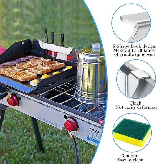 AUAUY 2 Pack Stainless Steel Griddle Spatula Stand, Grill Barbecue Tool Rack Hold Rack Griddle Accessories Holder for Blackstone, Camp Chef, Royal Gourmet, Outdoor Camping Picnic BBQ Essentials