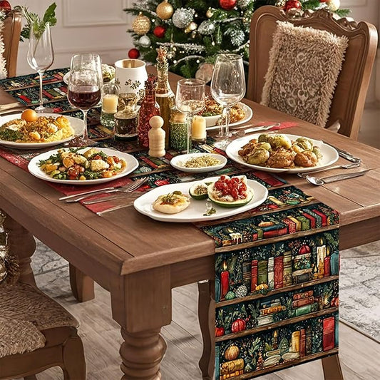 Bookshelf Table Runner,Dining Decor for Kitchen Coffee Table Family Dinners Holiday Parties Wedding Events Decor(13x72 inch)