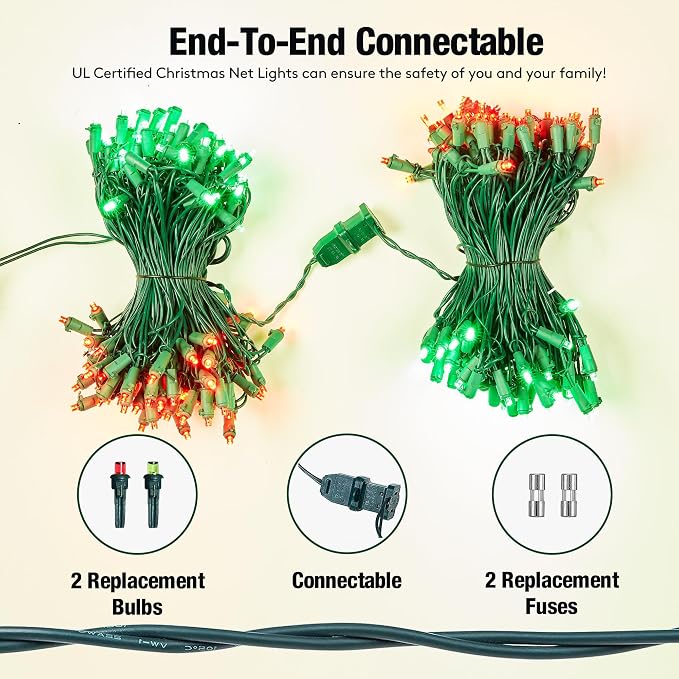 Led Red and Green Christmas Net Lights Outdoor Christmas Bushes Lights 120Led 6ftx5ft, Connectable Outdoor Indoor Mesh Net Lighting for Xmas Holiday, Garden, Lawn, Shrubs, Trees, Bushes Decorations