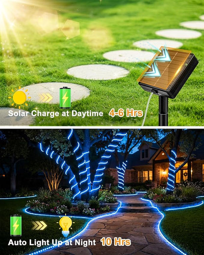 btfarm Solar Rope Lights, 120LED 46FT Solar String Lights Outdoor Waterproof, 8 Lighting Modes Solar Powered Strip Trampoline Light for Outside Garden Tree Christmas Yard Patio Decor, Blue