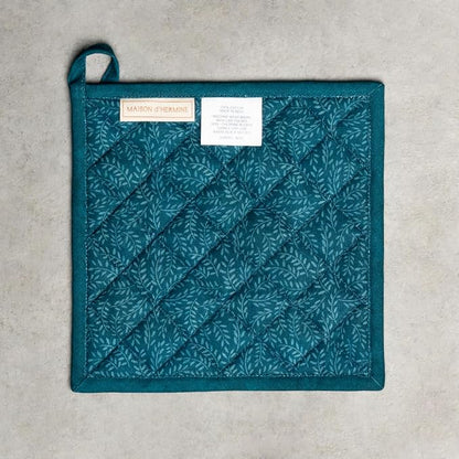 Maison d' Hermine Pot Holders 100% Cotton Potholders (8" x 8", Pack of 1) | Heat Resistant Hot Pads with Loop BBQ Cooking Kitchen Handling Hot Pans Thanksgiving Christmas - Luxury Loft - Dark Teal