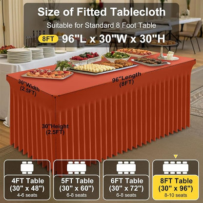 Smiry Spandex Elastic Fitted Table Cloth Skirt for 8FT Rectangle Table | Stretch Washable Table Cloth, Banquet Table Cover for Wedding, Party, Indoor & Trade Shows, (Rust, 96Lx30Wx30H)