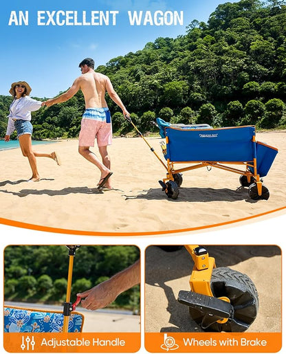 500lbs Love-Seat Wagon 3-in-1 Bench Wagon Seat for 2 Adults | Heavy Duty Utility Cart, 31L Detachable Cooler Bag, Adjustable Handle &Cup Holders,Perfect for The Beach, Sport, Camping
