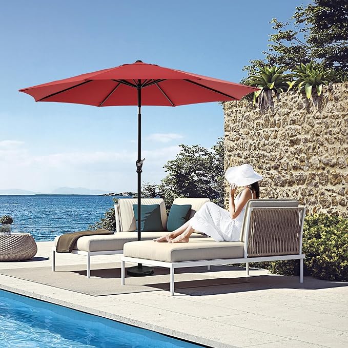 OLIXIS 9ft Patio Table Umbrella, Outdoor Patio Umbrella with Tilt for Pool | 9 Feet Patio Umbrella with Crank Button 8 Sturdy Ribs, Waterproof Sun Shade Umbrella for Market Beach Terrace Restaurant