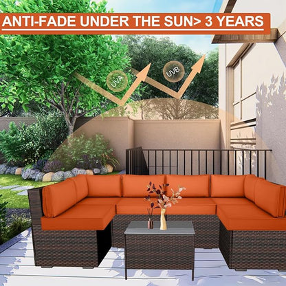 14 Piece Outdoor Patio Cushion Cover Replacement, Waterproof Patio Cushion Covers, Outdoor Furniture Cushion Covers Set for 6 Seat Wicker Rattan Sofa (Orange)