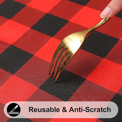 Smiry Rectangle Picnic Table Cloth, Elastic Waterproof Fitted Vinyl Tablecloths, Flannel Backed Buffalo Plaid Table Covers for Dining, Camping, Outdoor (Black and Red, 30" x 96")