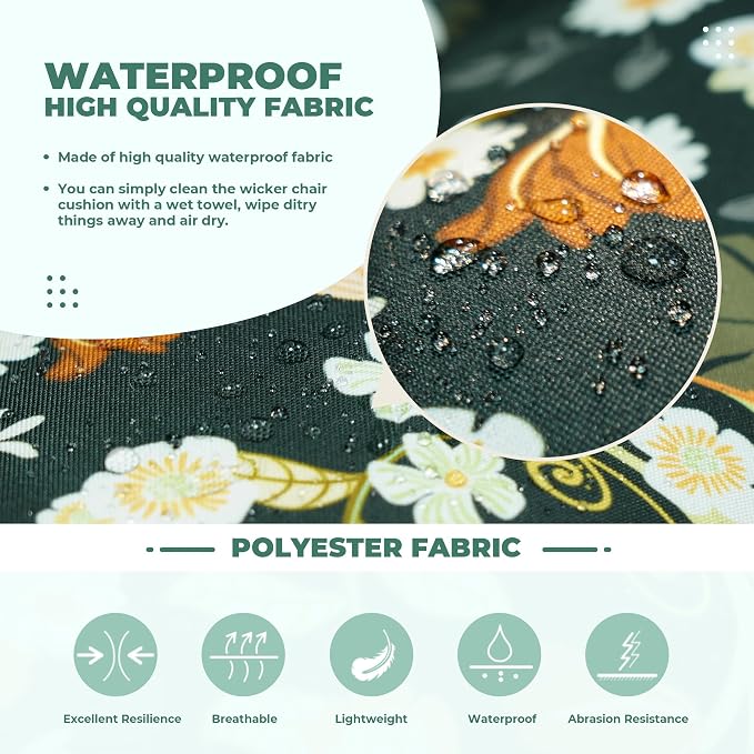 DANGHOOGY Wicker Chair Cushions, Waterproof Outdoor Loveseat Cushions for Patio Furniture, Tufted Wicker Furniture Cushions, 1 Loveseat and 2 U-Shaped Cushions (Black Floral)