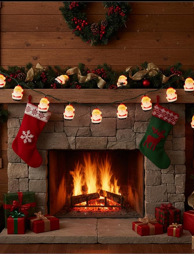 Christmas Santa String Lights Outdoor, 8.5Ft Vintage Christmas Decorations String Lights with 10 LED Santa Lights, Hanging Christmas Window Fairy Lights for Indoor Party Holiday Xmas Tree Decor
