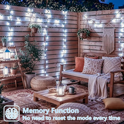 YEGUO Solar String Lights Outdoor Waterproof, 2 Packs Each 33ft 100 LED White Lights, 8 Modes Twinkle Light for Christmas Tree Outside Garden Yard Xmas Decor