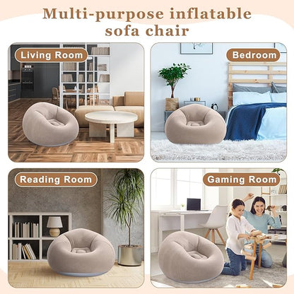 Realspring 6 9 12 Pcs Inflatable Bean Bag Chairs for Adults with Electric Air Pump, Blow up Couch Folding Portable Inflatable Couch Lazy Sofa for Outdoor Movie Night Camping(Coffee,12 Pcs)