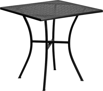 Flash Furniture Oia Commercial Grade 28" Square Black Indoor-Outdoor Steel Patio Table Set with 4 Round Back Chairs