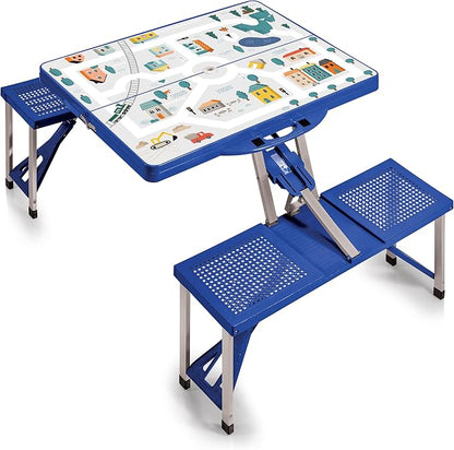 Picnic TIME Portable Folding Picnic Table with Seats for 4, Collapsible Aluminum Table with Benches & Umbrella Hole, Lightweight Foldable Table for Camping, Travel, Backyard, Tailgating | with Umbrella Hole