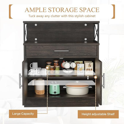 Shintenchi Kitchen Storage Cabinet with Adjustable Shelves and Drawers, Modern Buffet Sideboard, Wood Buffet Cabinet with Doors, Floor Cabinet Cupboard for Coffee Bar Living Room, Dark Brown