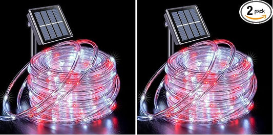 JMEXSUSS 200 LED Solar Rope Lights, 72ft IP 65 Outdoor Waterproof Christmas Lights with 8 Modes, Red and White for Fence Yard Walkway (Pack of 2)