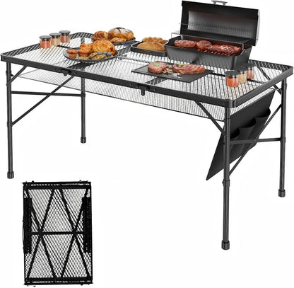 Folding Grill Table, 4x2 FT Portable Camping Table, Foldable | 3 Adjustable Height Max 27.5" Grill Tables for Outside with Mesh Bag, Outdoor table for Camping, Picnic, BBQ, Beach, Patio