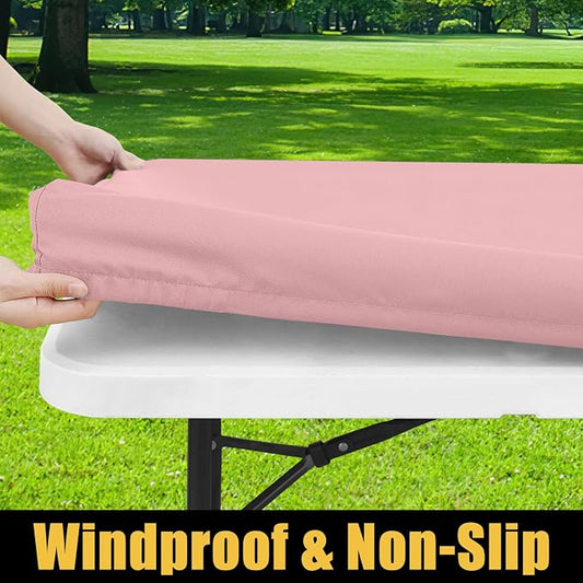 Smiry Rectangle Picnic Table Cloth, Waterproof Elastic Fitted Tablecloths for 4 Foot Tables, Washable Polyester Table Cover for Camping, Indoor and Outdoor (Baby Pink, 24"x48")