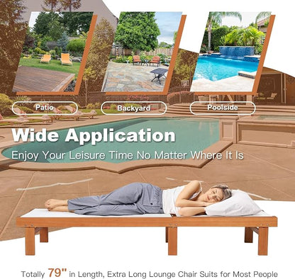 COSTWAY Patio Wood Chaise Lounge Chair, Strong Eucalyptus Wood Frame, 5-Position Adjustable Outdoor Recliner with White Mesh (1) | 5-Position Adjustable Outdoor Recliner with White Mesh
