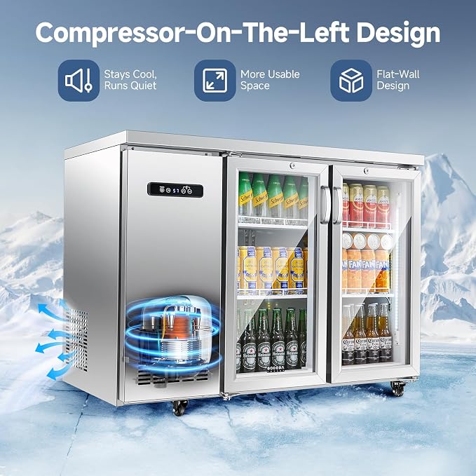 BODEGA BODEGACOOLER 12 Cu.Ft Commercial Back Bar Cooler, Stainless Steel | Stainless Steel Counter-Height Beverage Fridge – LED Lighting, Adjustable Shelves, Lock & 4 Casters, 32°F-50°F for Bars