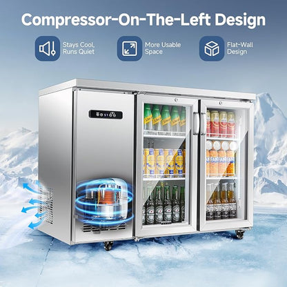 BODEGA BODEGACOOLER 12 Cu.Ft Commercial Back Bar Cooler, Stainless Steel | Stainless Steel Counter-Height Beverage Fridge – LED Lighting, Adjustable Shelves, Lock & 4 Casters, 32°F-50°F for Bars