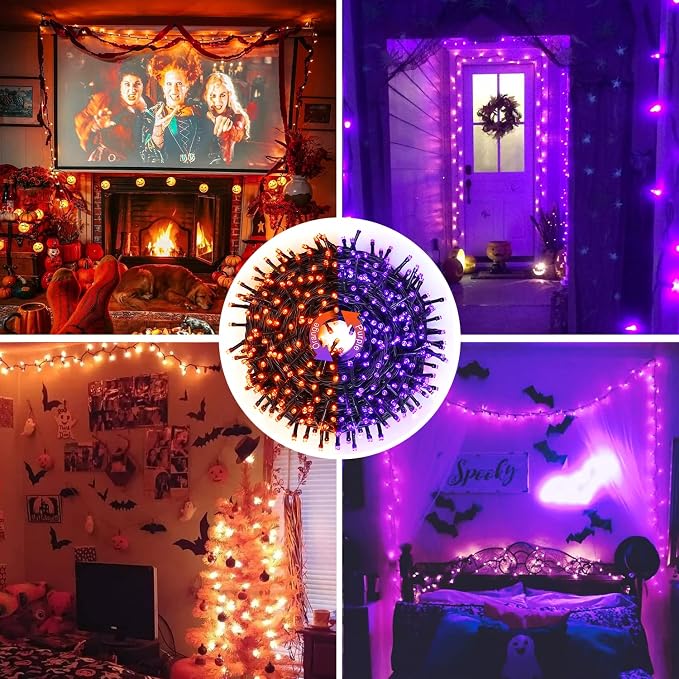JMEXSUSS 66ft 200 LED Orange and Purple Halloween Lights Plug in | Connectable, Remote Control, Dual Color Changing, Waterproof, Halloween String Lights for Tree Yard Indoor Outdoor Decor