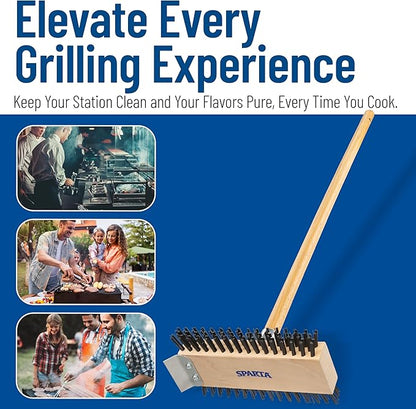 SPARTA 4002600 Stainless Steel Grill Brush, Grill Scraper With Long Handle For Commercial Cleaning, Kitchens, Restaurants, Bathrooms, 30 Inches, Brown, (Pack of 6)