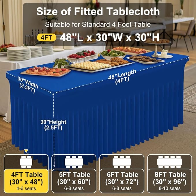 Smiry Spandex Elastic Fitted Table Cloth Skirt for 4FT Rectangle Table | Stretch Washable Table Cloth, Banquet Table Cover for Wedding, Party, Indoor & Trade Shows, (Blue, 48Lx30Wx30H)