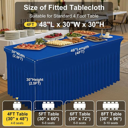 Smiry 2 Pack Spandex Elastic Fitted Table Cloth Skirt for 4FT Table | Stretch Washable Table Cloth, Banquet Table Cover for Wedding, Party, Indoor & Trade Shows, (Blue, 48Lx30Wx30H)