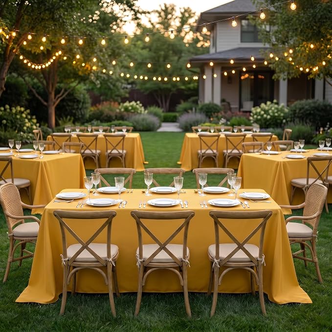 Fitable 6 Pack Gold Tablecloths for Rectangle Tables, 90 x 132 Inch | Wrinkle & Stain Resistant, Washable Polyester Fabric, For Wedding Party Banquet Formal Events Fall Thanksgiving Harvest