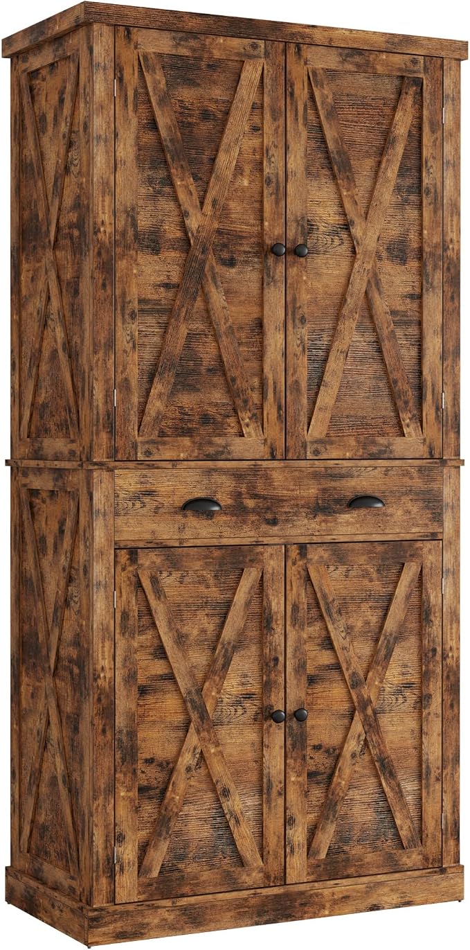 IRONCK Storage Cabinet with Drawers and Doors for Living Room and Entryway | with Barn Doors, Drawer, 4 Adjustable Shelves, Freestanding Cupboard