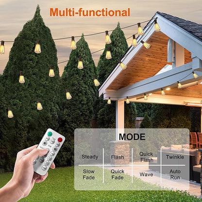 BLIATLUS 100FT Solar String Lights Remote 32 Shatterproof ST38 LED for Outdoor Patio Garden