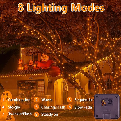 Extra-Long 144FT Solar String Lights for Outside, 2 Pack 400LED Solar Fairy Lights Outdoor Waterproof, Copper Wire with 8 Modes Solar Twinkle Lights for Tree Garden Party Xmas Wedding Decor (Orange)