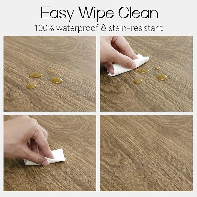 Romanstile Round Fitted Vinyl Tablecloth with Elastic Edge 100% Waterproof | Table Covers for 36"- 44" Tables, Wipeable Flannel Backed Plastic Table Cloths for Dinner Picnic Camping Outdoor, DarkWood