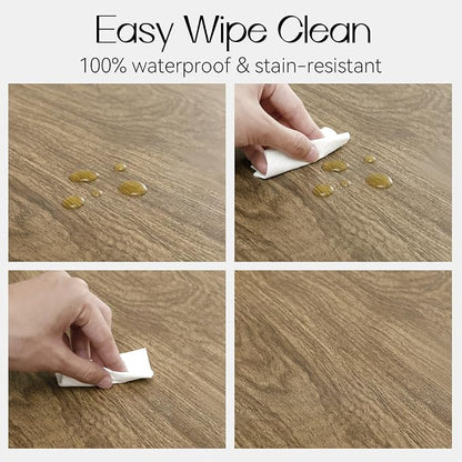 Romanstile Round Fitted Vinyl Tablecloth with Elastic Edge 100% Waterproof | Table Covers for 45"- 56" Tables, Wipeable Flannel Backed Plastic Table Cloths for Dinner Picnic Camping Outdoor, DarkWood