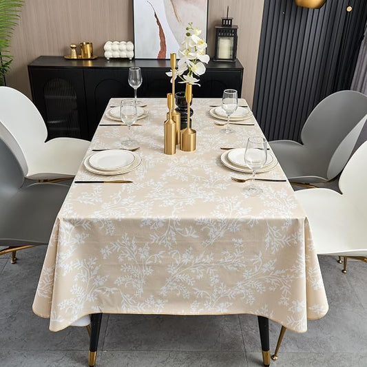 LIBERECOO Vinyl Tablecloth with Flannel Backing –Indigo Botanical Charm, Waterproof, Wipeable, Durable Table Cover – 4 Colors