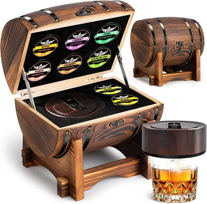 Electric Whiskey Smoker Kit with Charred Wooden Case(Patent Pending), Rechargeable Cocktail Smoker Kit with 8 Flavors Wood Chips, Old Fashioned Smoker, Bourbon Gifts for Men, Dad (No Butane Needed)