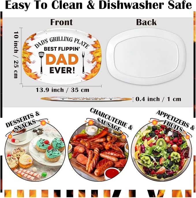 R HORSE Melamine Grill Platter Gift for Dad, BBQ White Oval Serving Tray | Christmas Birthday Gift for Dad, Men, Father, Ideal for Appetizer, Dessert, Salad, Outdoor Indoor Cooking Party