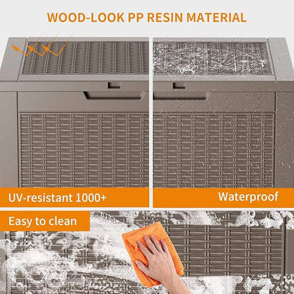 32 Gallon Outdoor Storage Box, Large Resin Deck Box for Patio Cushions, Garden Tools, Pool Accessories, Waterproof and Lockable Design, Storage Bench for Backyard & Deck(Gray)